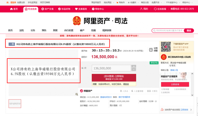 6.5%股权冻结15个月后面临拍卖,谁能成为华瑞银行第五大股东? 6.5%股权冻结15个月后面临拍卖,谁能成为华瑞银行第五大股东?